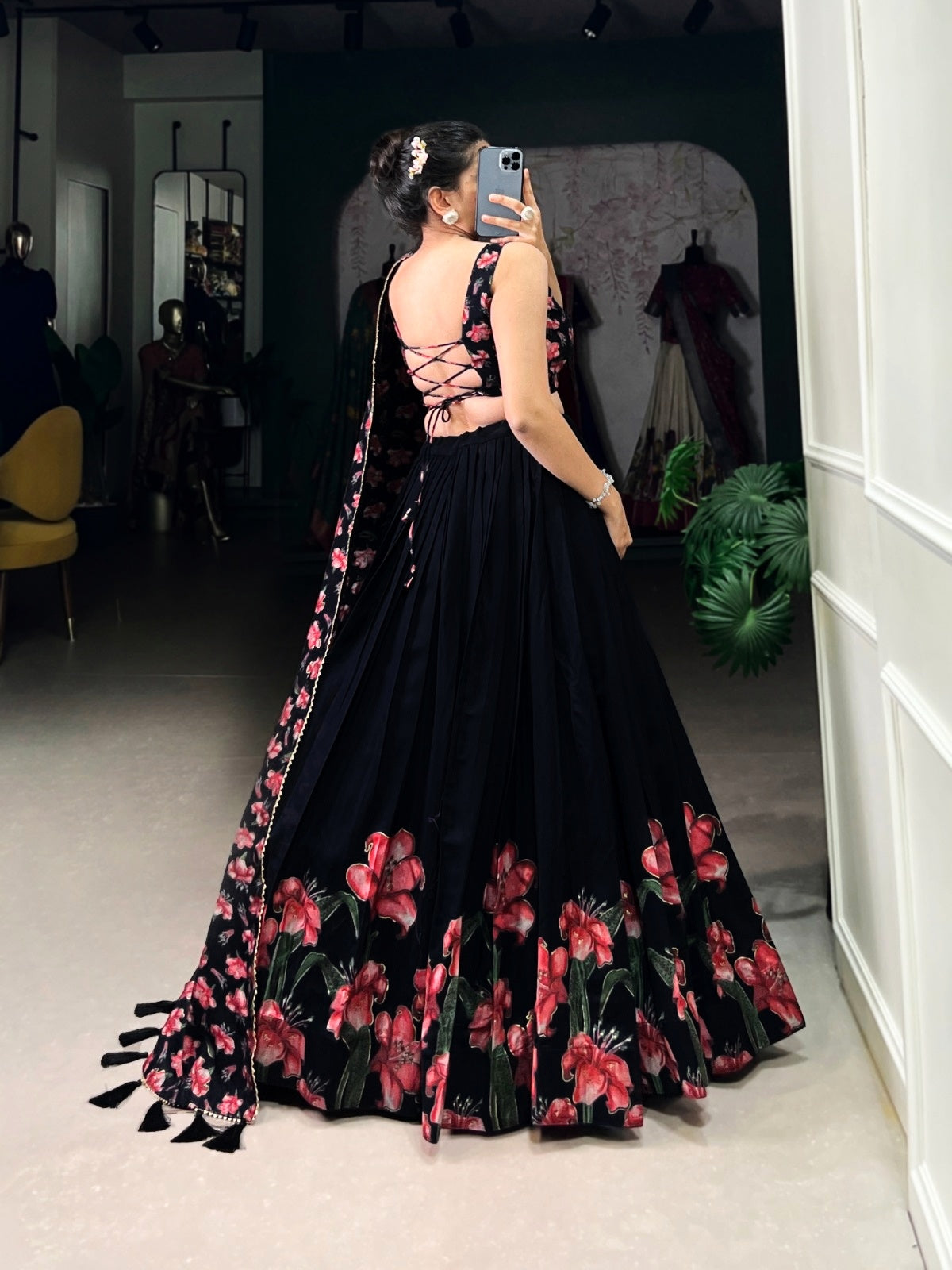 19231 Black Floral Lehenga Choli for Women