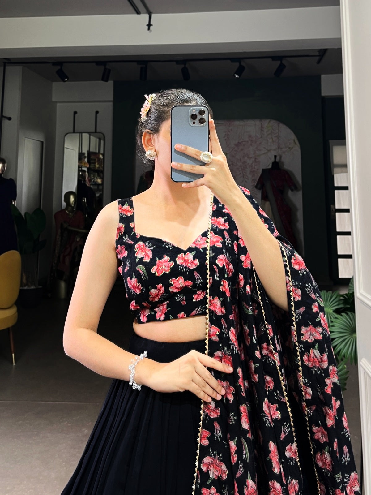 19231 Black Floral Lehenga Choli for Women