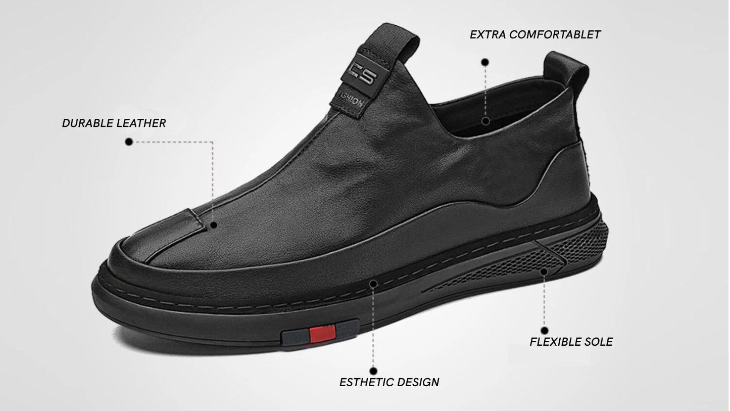 Mens casual black shoes for work with durable leather, flexible sole, and extra comfort
