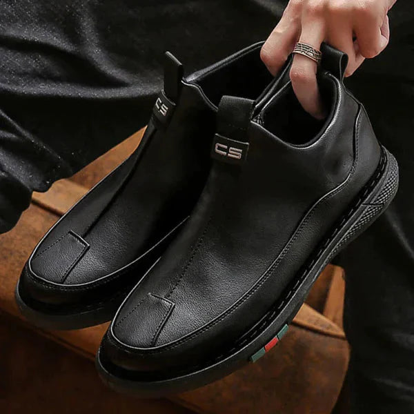 Mens casual black shoes for work with slip-on design and comfortable sole
