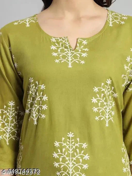 13374 Printed Rayon Green Kurti for Women