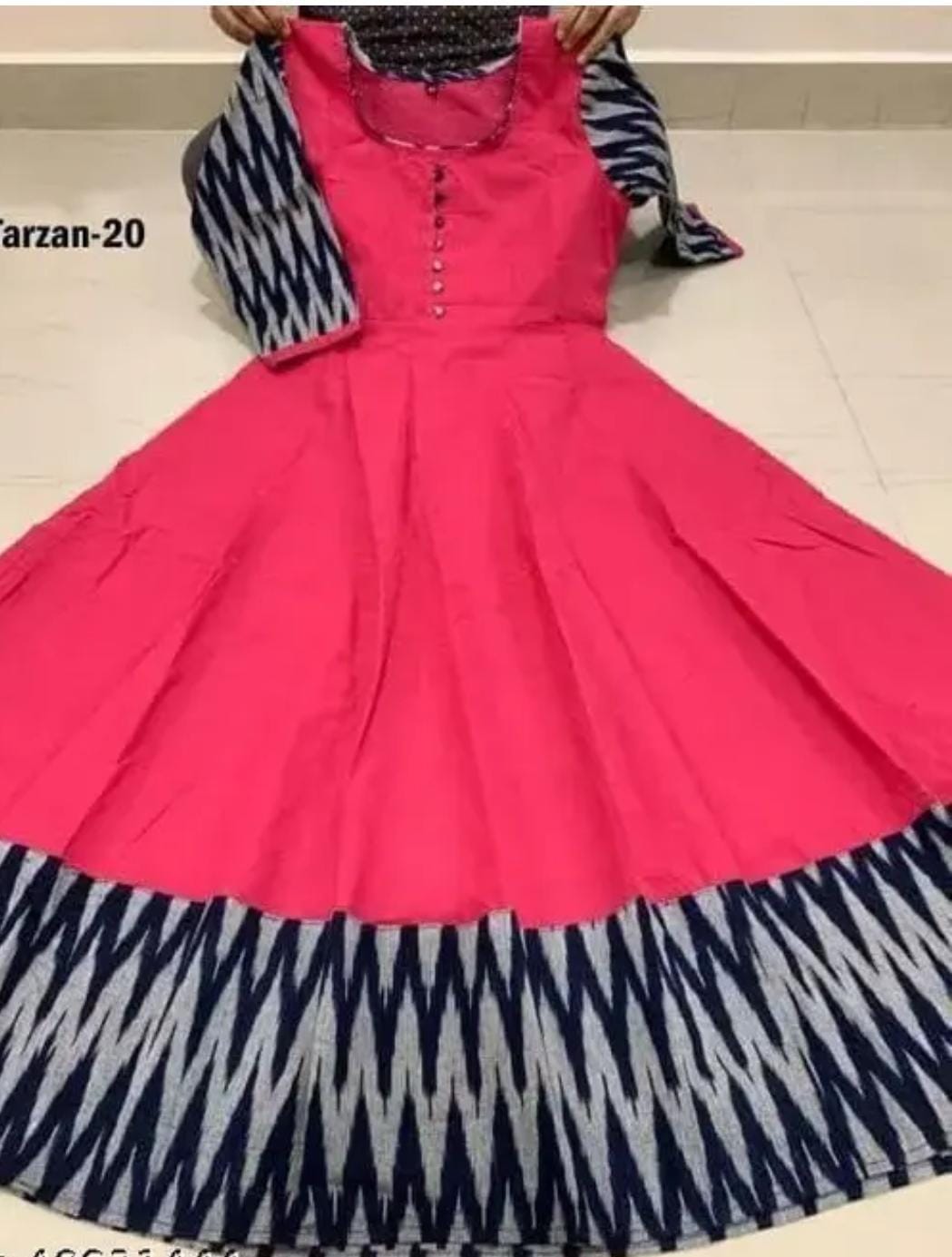 19199 Red Cotton Gown for Women Stylish Kurti Dress