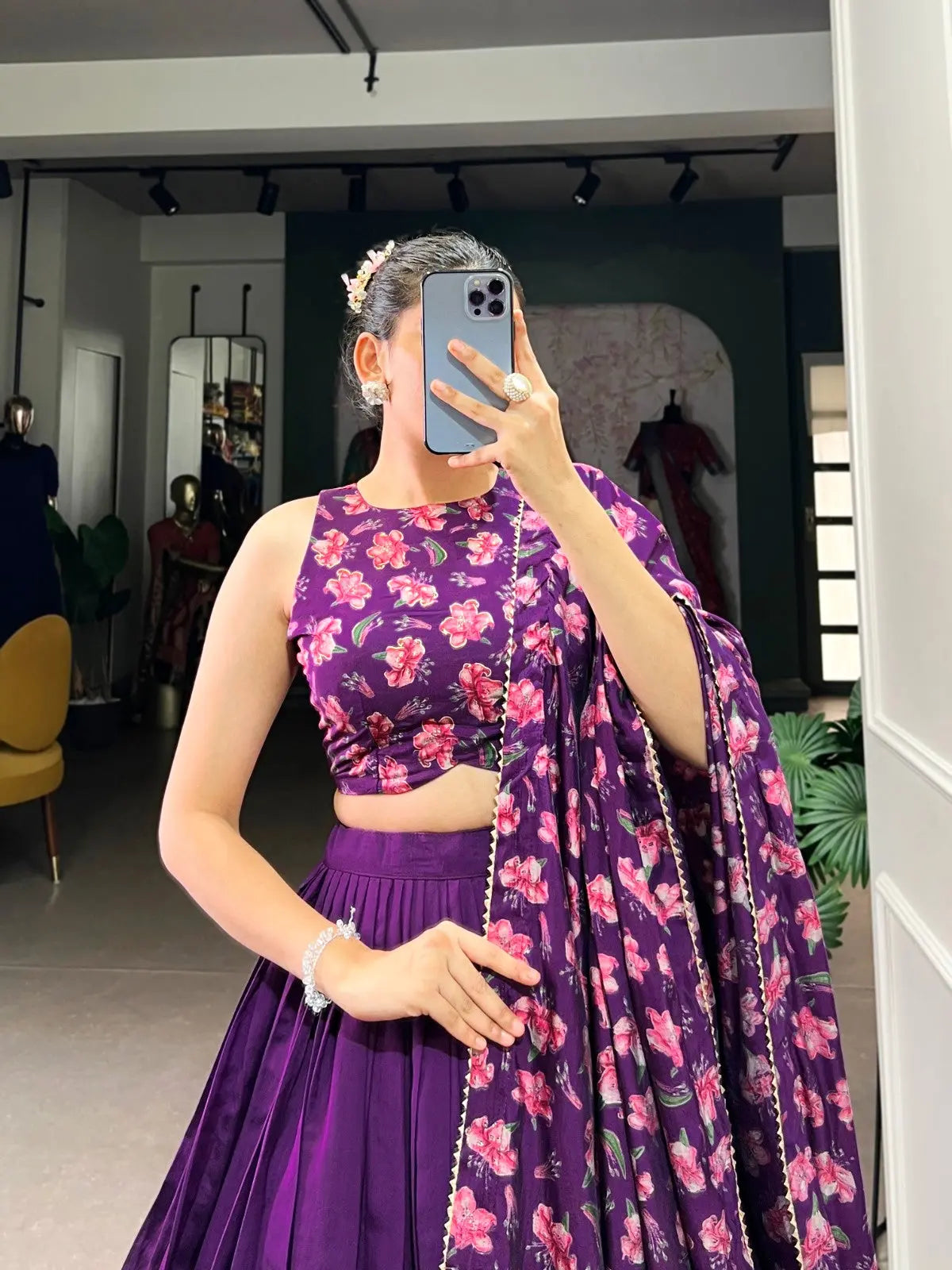 19231 Purple Floral Traditional Lehenga Choli for Women