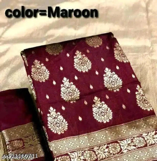 Maroon Banarasi Silk Saree for Women with Gold Motifs