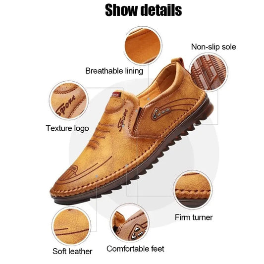 18894 Beige Casual Leather Shoes for Men Comfort