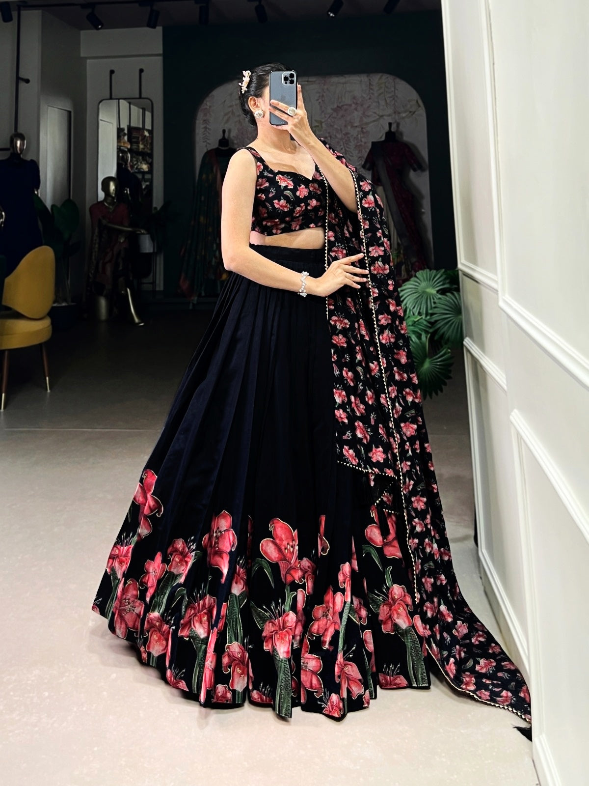 19231 Black Floral Lehenga Choli for Women
