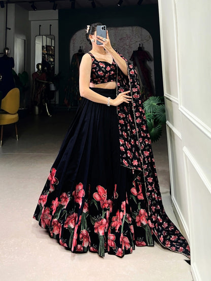 19231 Black Floral Lehenga Choli for Women