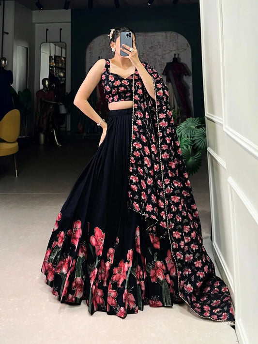 19231 Black Floral Lehenga Choli for Women