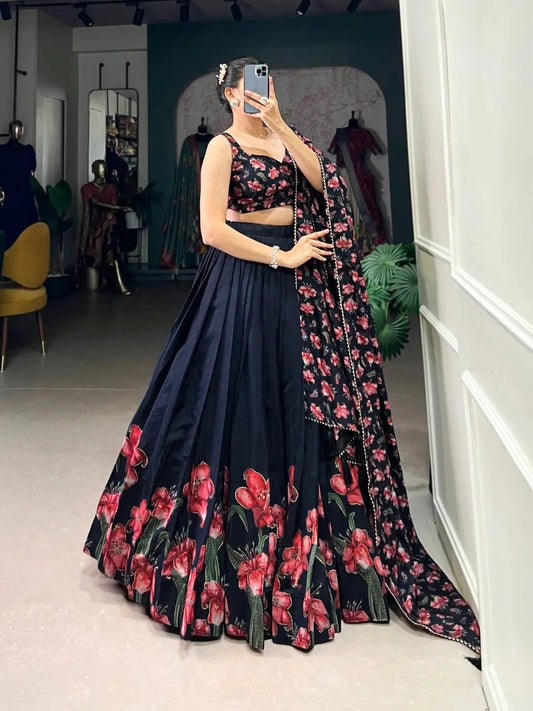 Elegant Black Floral Lehenga Choli Set for Women