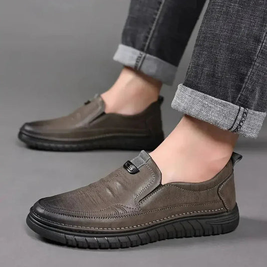 18894 Mens Brown Leather Slip On Shoes Casual Formal