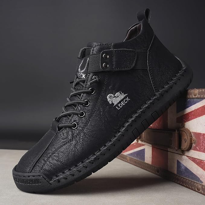 Casual black boots for men with lace-up design and adjustable strap for comfortable everyday wear