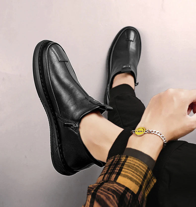 Casual black shoes for work men's slip-on leather shoes with comfortable soles