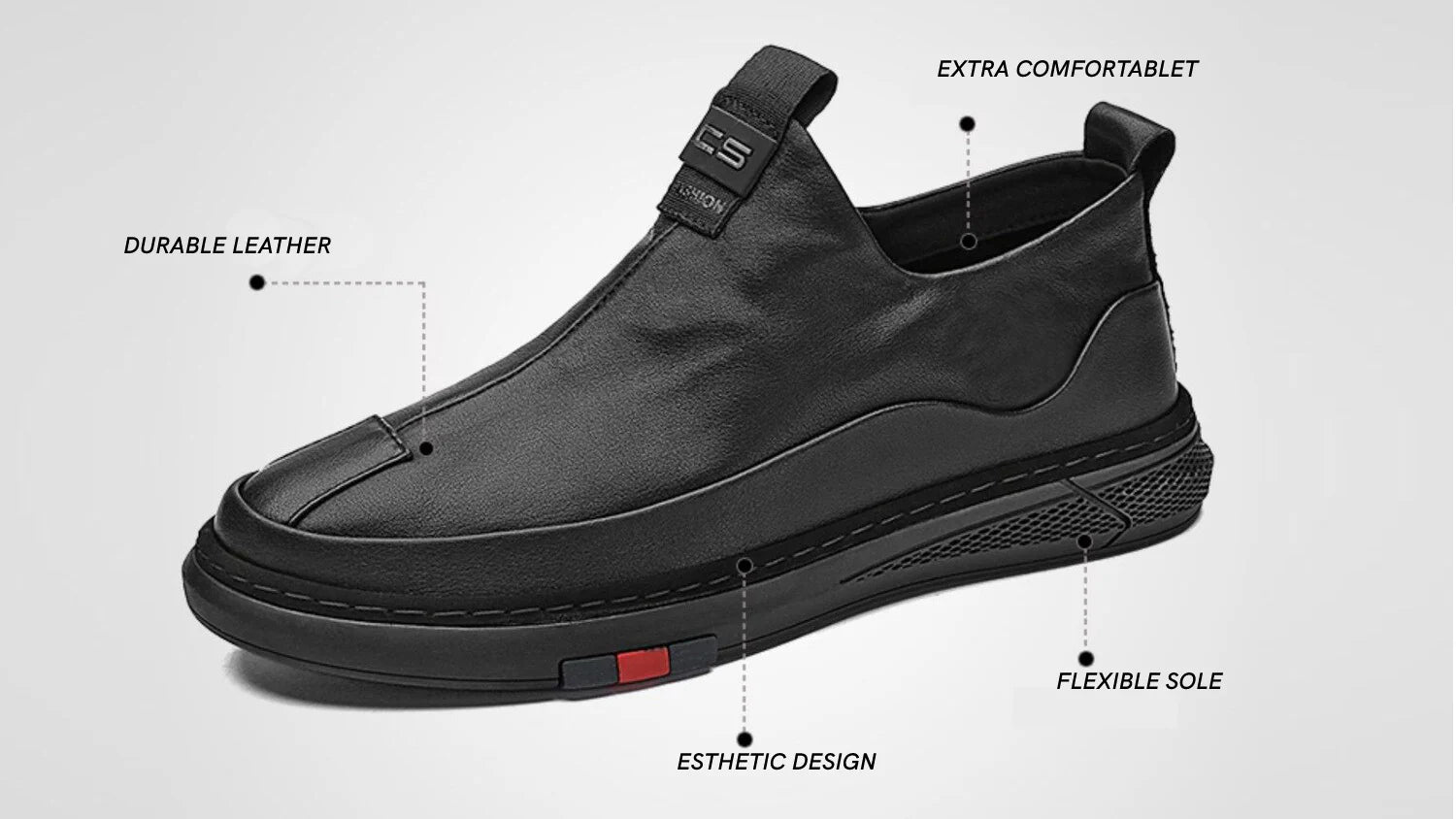 Mens casual black shoes for work with durable leather, flexible sole, and extra comfort