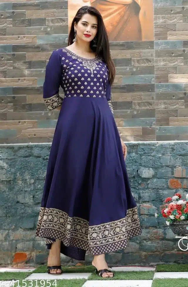 Blue Printed Anarkali Dress Online - Elegant Womens Kurtis