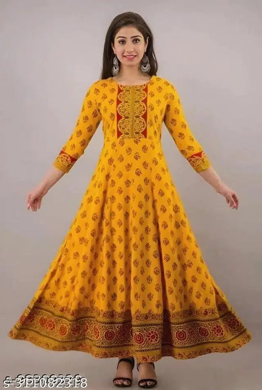 Orange Anarkali Rayon Kurti for Women by 13975