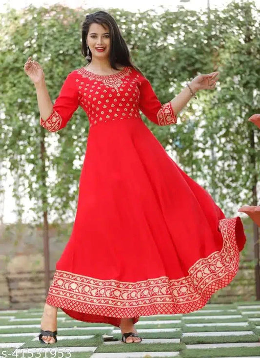 Rayon Anarkali Kurti for Women - Elegant Red Design