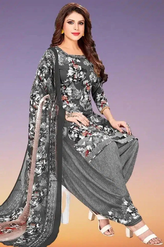 9444 Grey Crepe Dress Material for Women Unstitched Suit