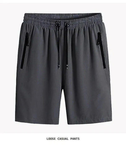 Gray comfortable cotton shorts for men with elastic waistband and zippered pockets