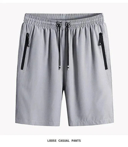 Light gray comfortable cotton shorts for men with elastic waistband and zippered pockets