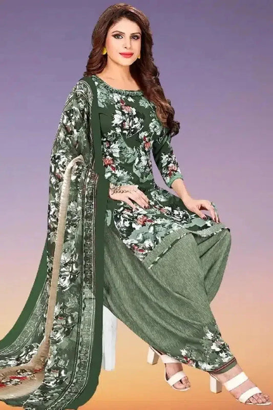 9444 Printed Unstitched Fabric for Women Green Suit