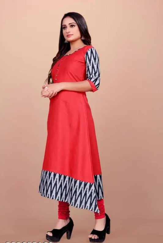 19199 Red Cotton Gown for Women Stylish Kurti Dress