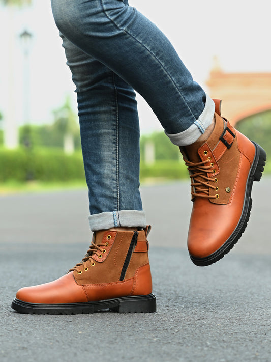 18894 Stylish Tan Leather Boots for Men Casual Shoes