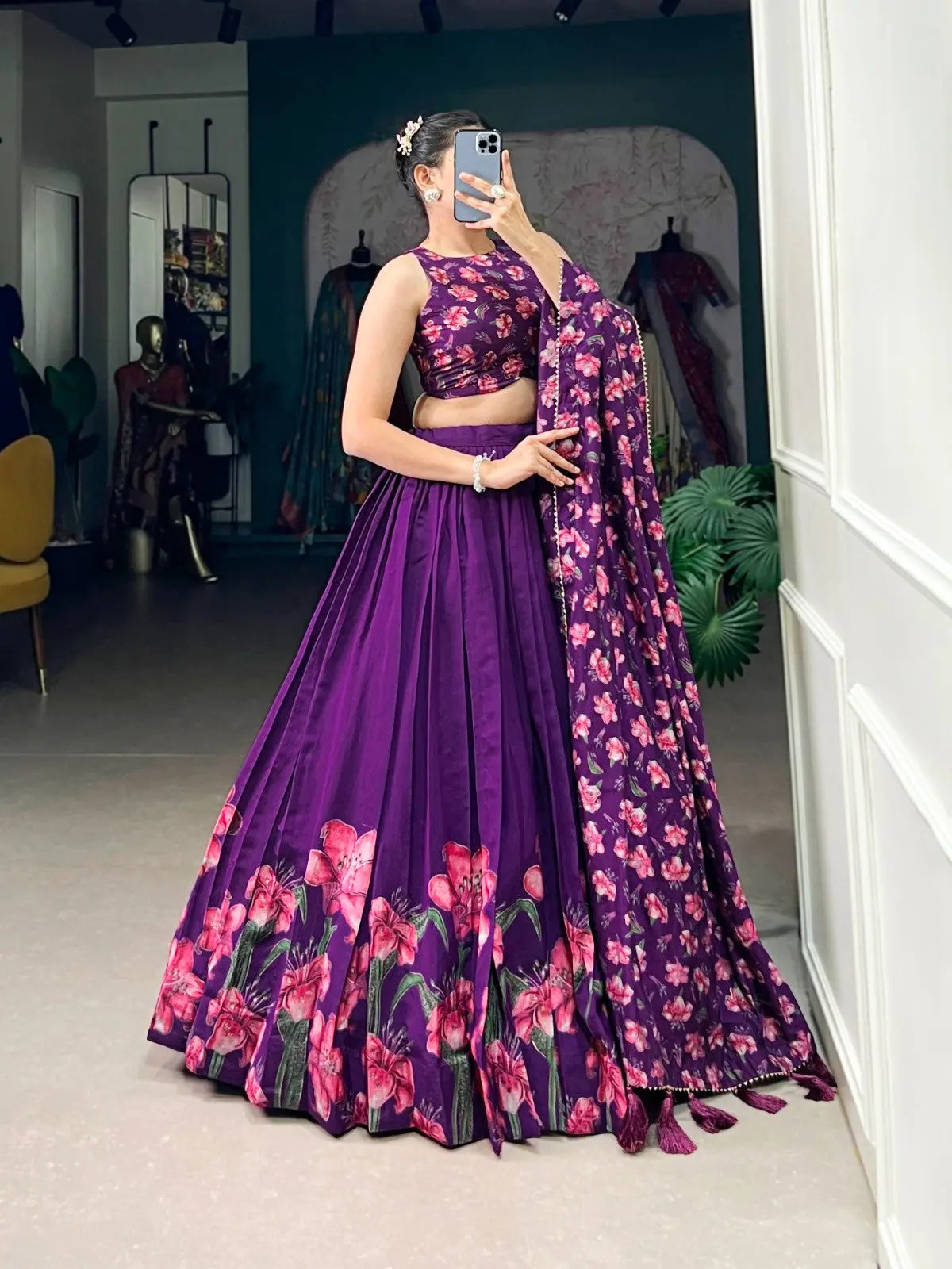 19231 Purple Floral Traditional Lehenga Choli for Women